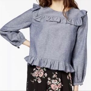 Jill Stuart Chambray Ruffle Blouse Size Small NWT